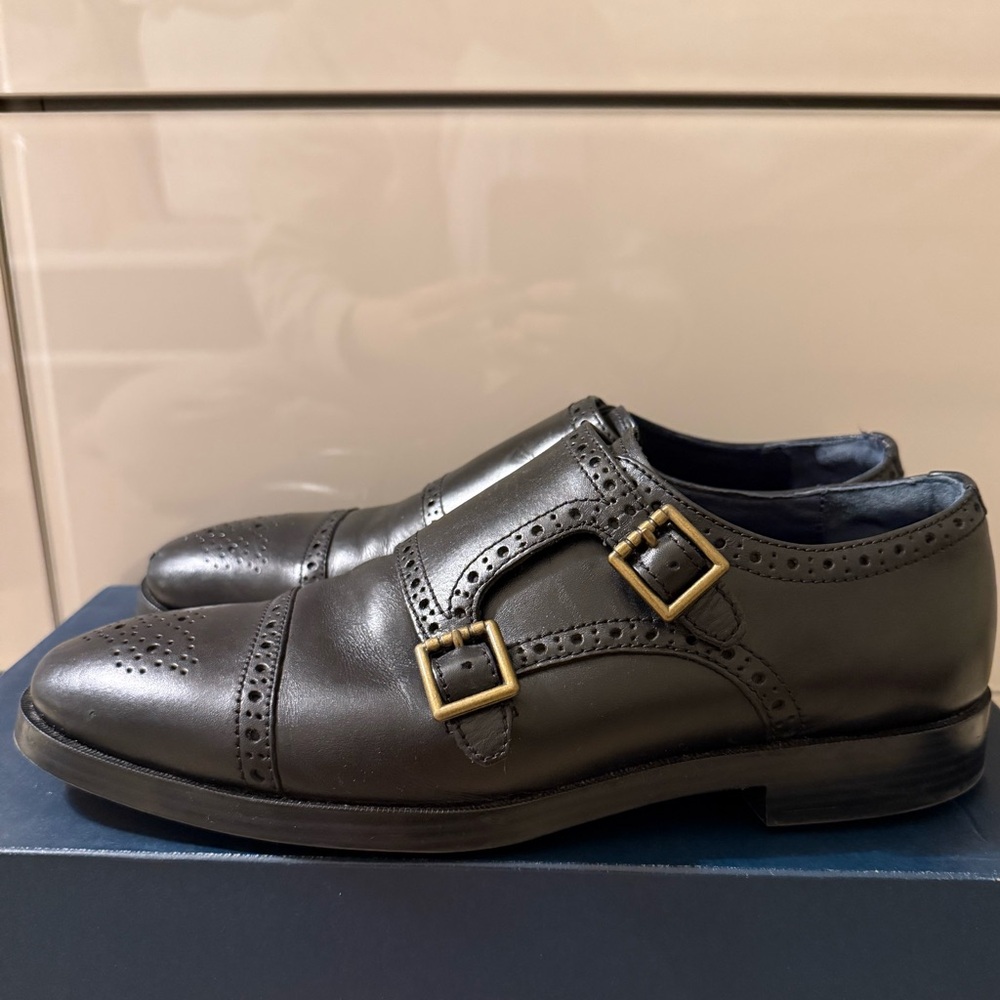 Cole Haan Black Leather Monk Strap Oxfords